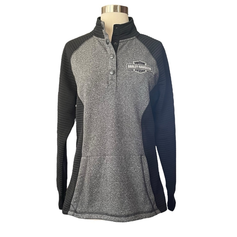 Harley-Davidson Sweatshirt Womens Size S Black Gray ¼ Snap Ribbed Greeley CO NWT